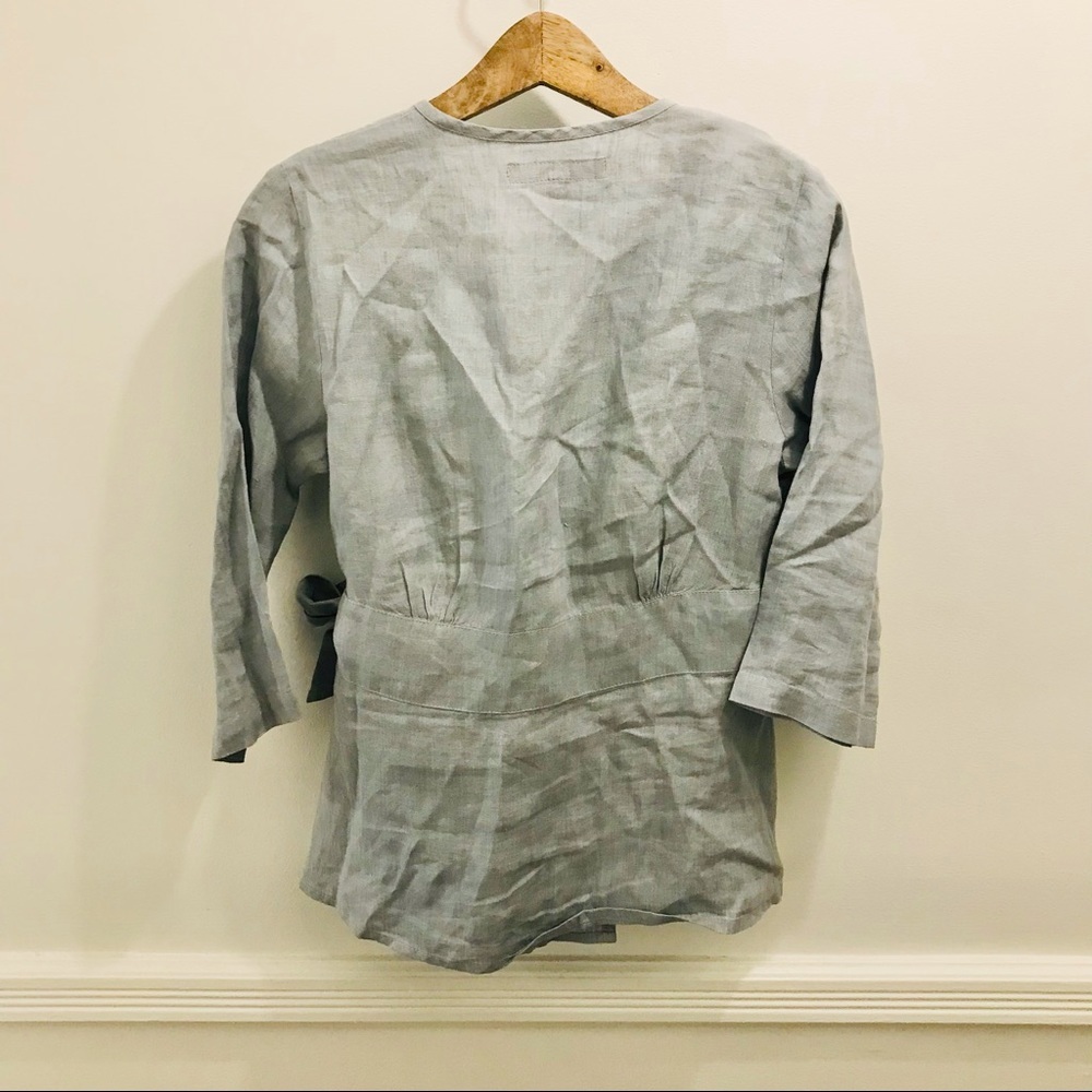 Flax Linen Wrap Top 4 6 XS Blue shirt blouse - Picture 2 of 11